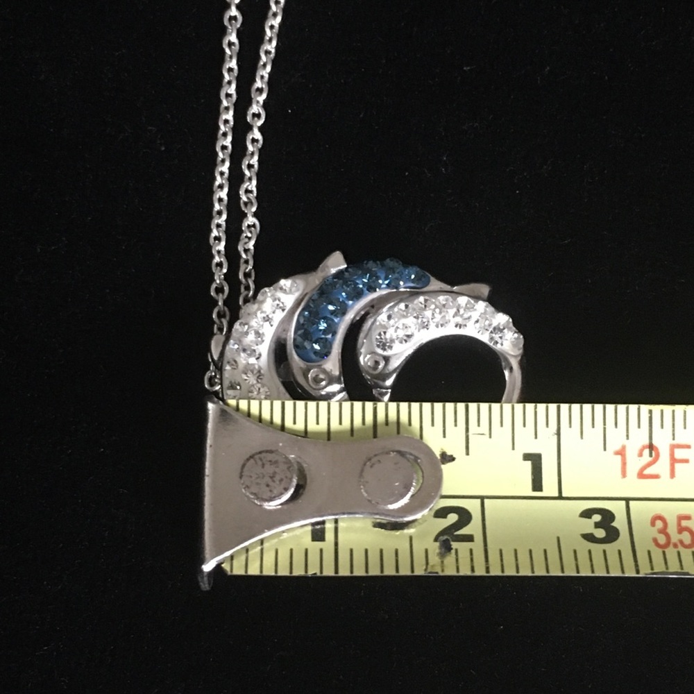 Silver Tone Rhinestone Crystal Dolphin Necklace - Picture 10 of 10